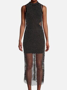 Elliat Women's Black Audrina Pearl Mesh MIDI-Dress Size XS
